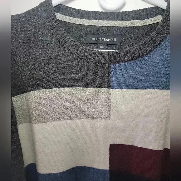 Tricots St Raphael Patchwork Colorblock Pullover Sweater Sz Large Grandpa Core - Picture 2 of 4